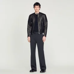 Blouson En Cuir Finitions Matelassées