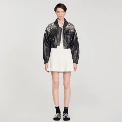 Blouson En Cuir Orné De Cristaux