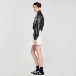 Blouson En Cuir Orné De Cristaux