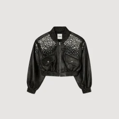 Blouson En Cuir Orné De Cristaux