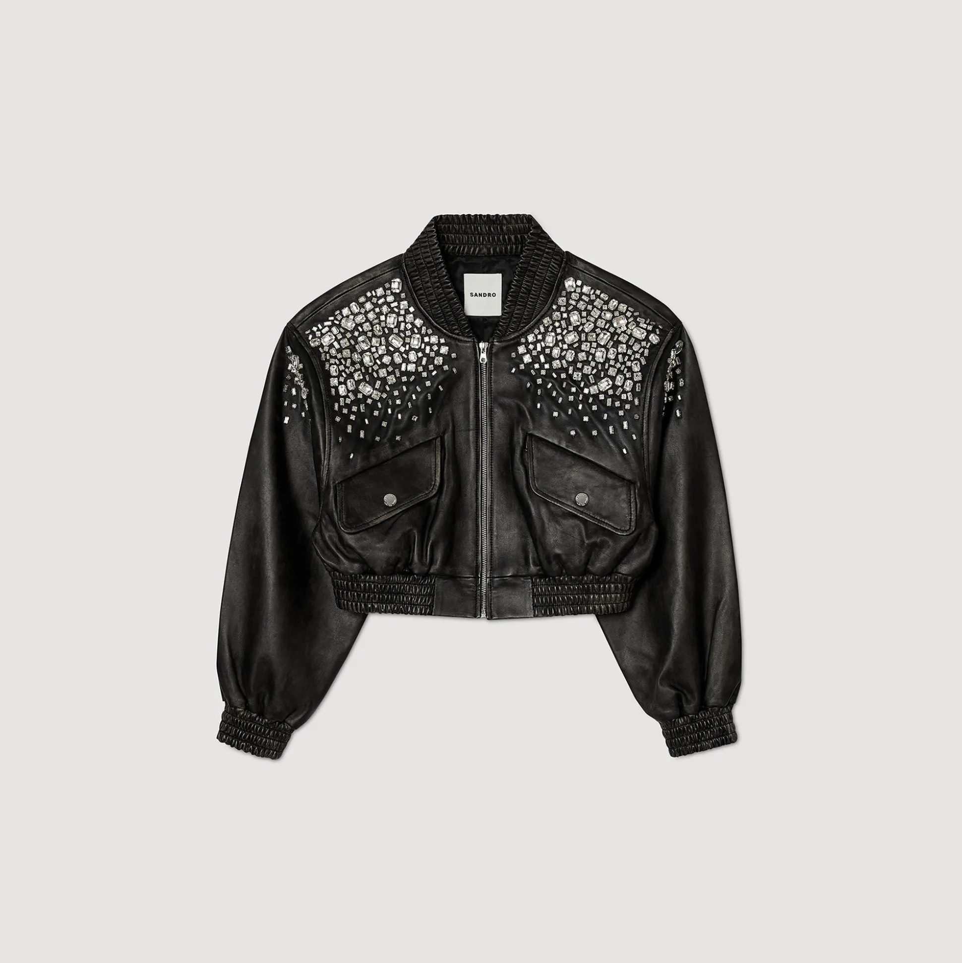 Blouson En Cuir Orné De Cristaux