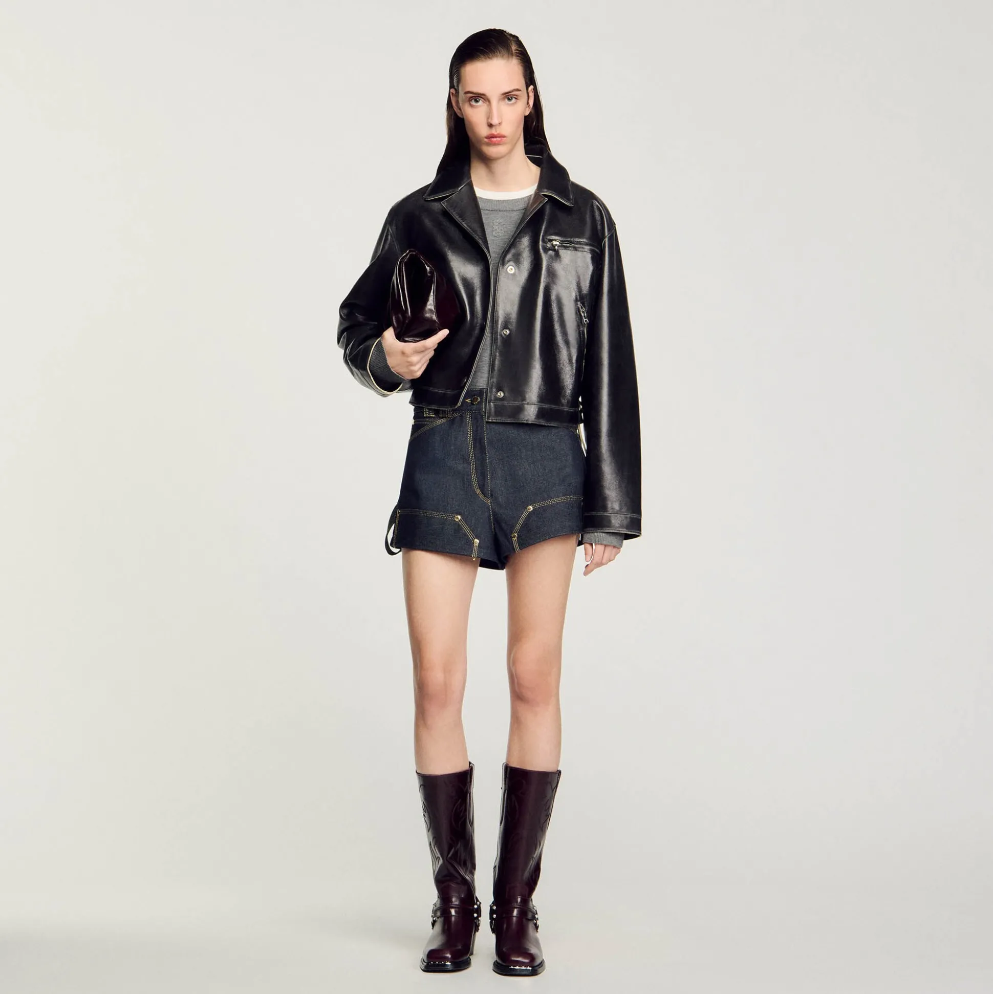 Blouson En Cuir Vieilli