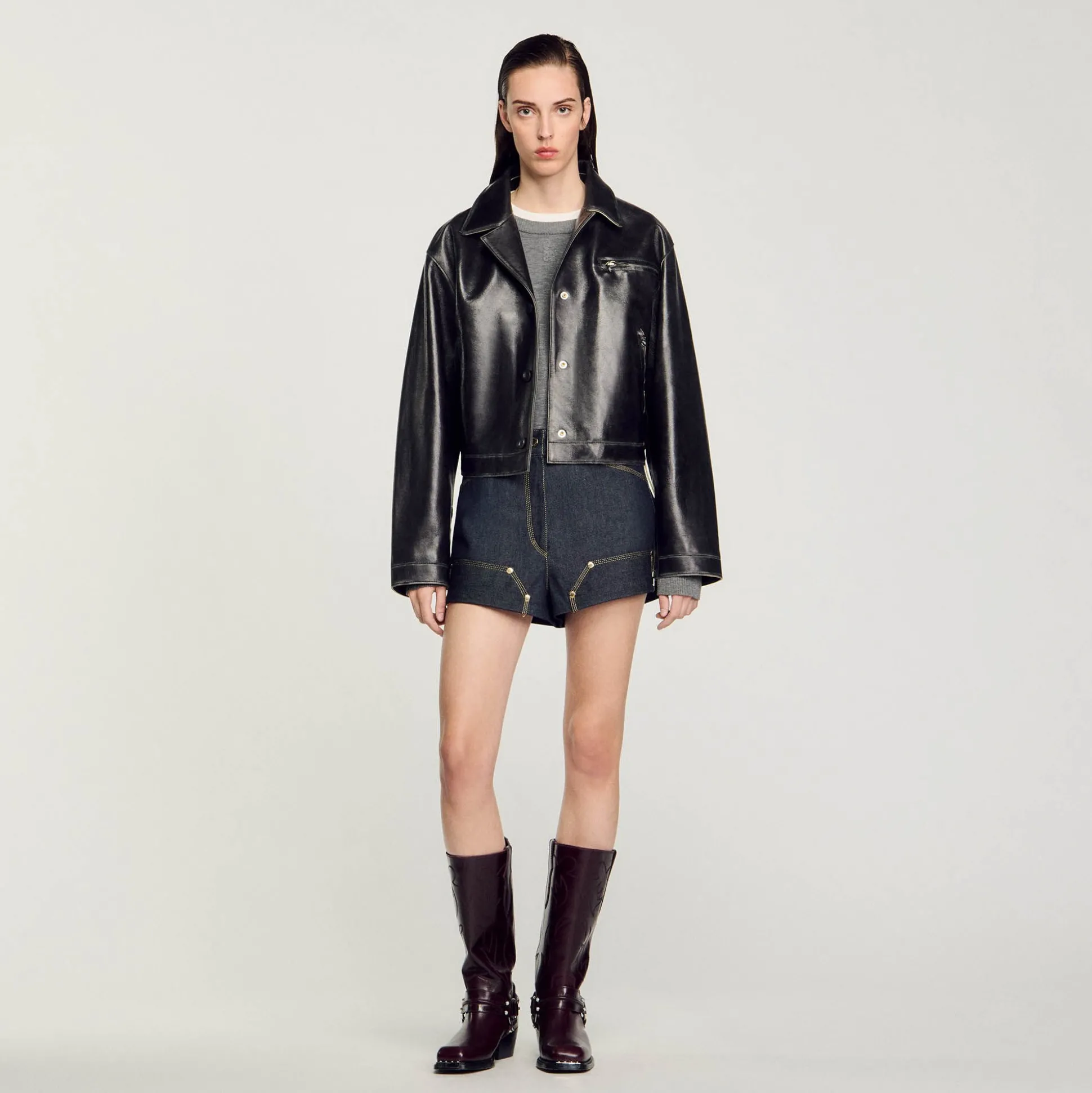 Blouson En Cuir Vieilli