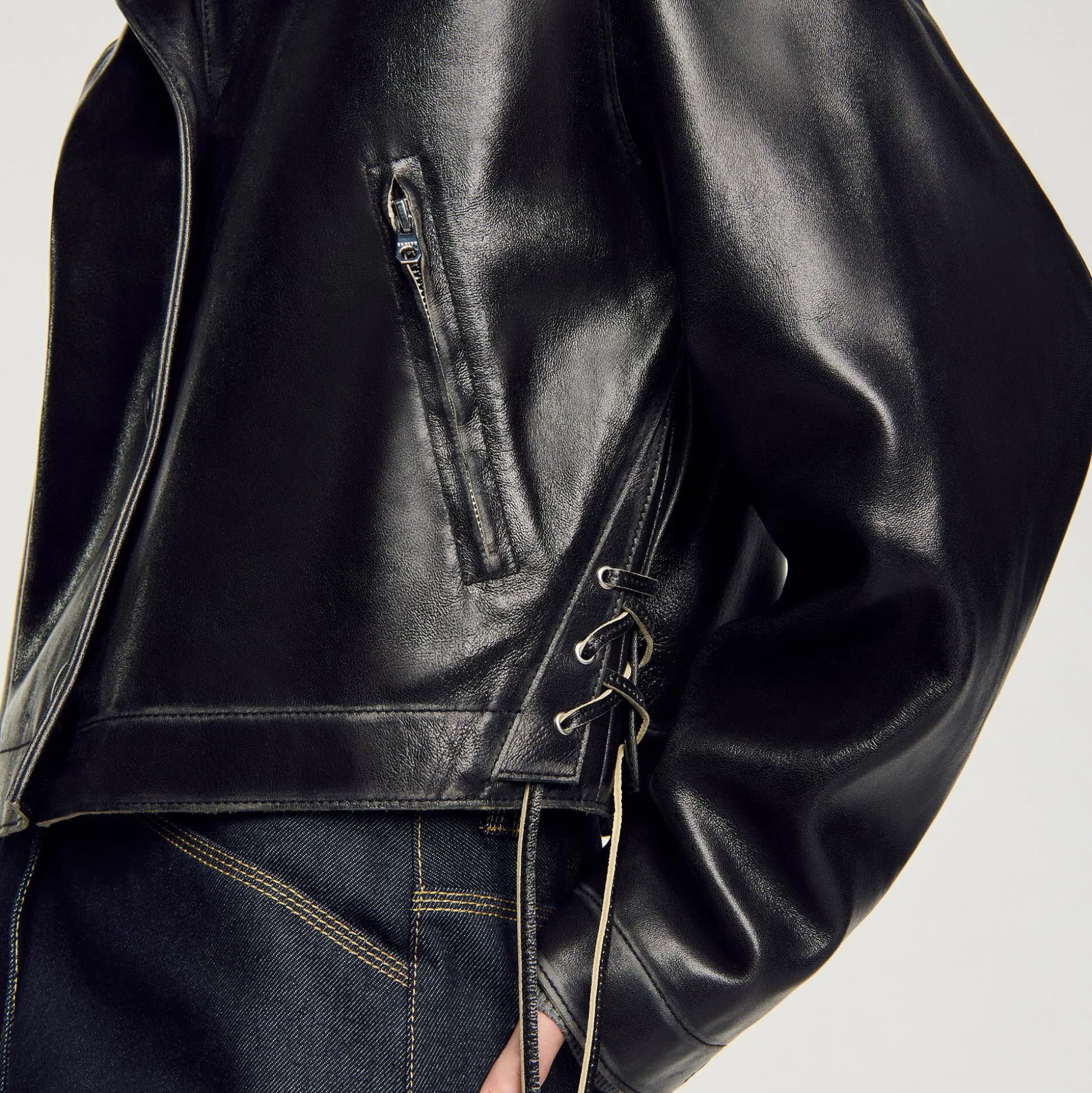 Blouson En Cuir Vieilli
