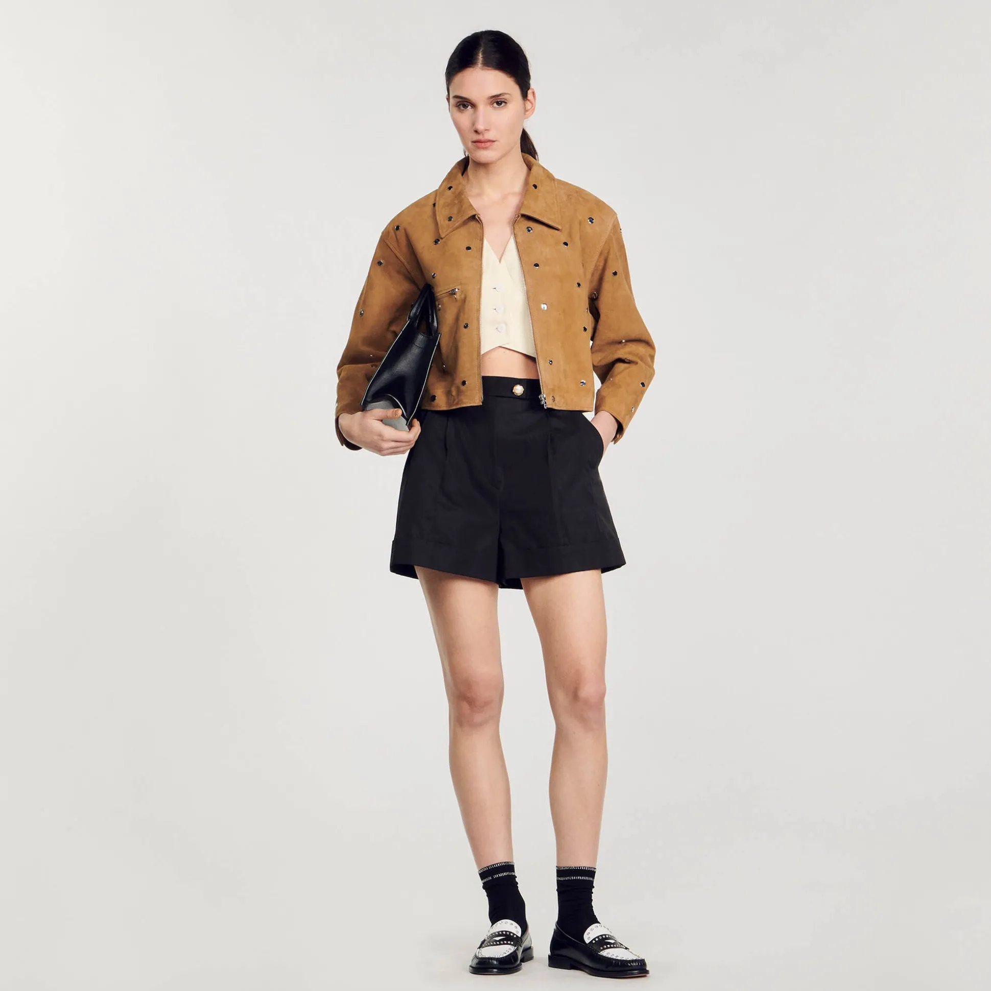 Blouson En Daim Orné De Studs