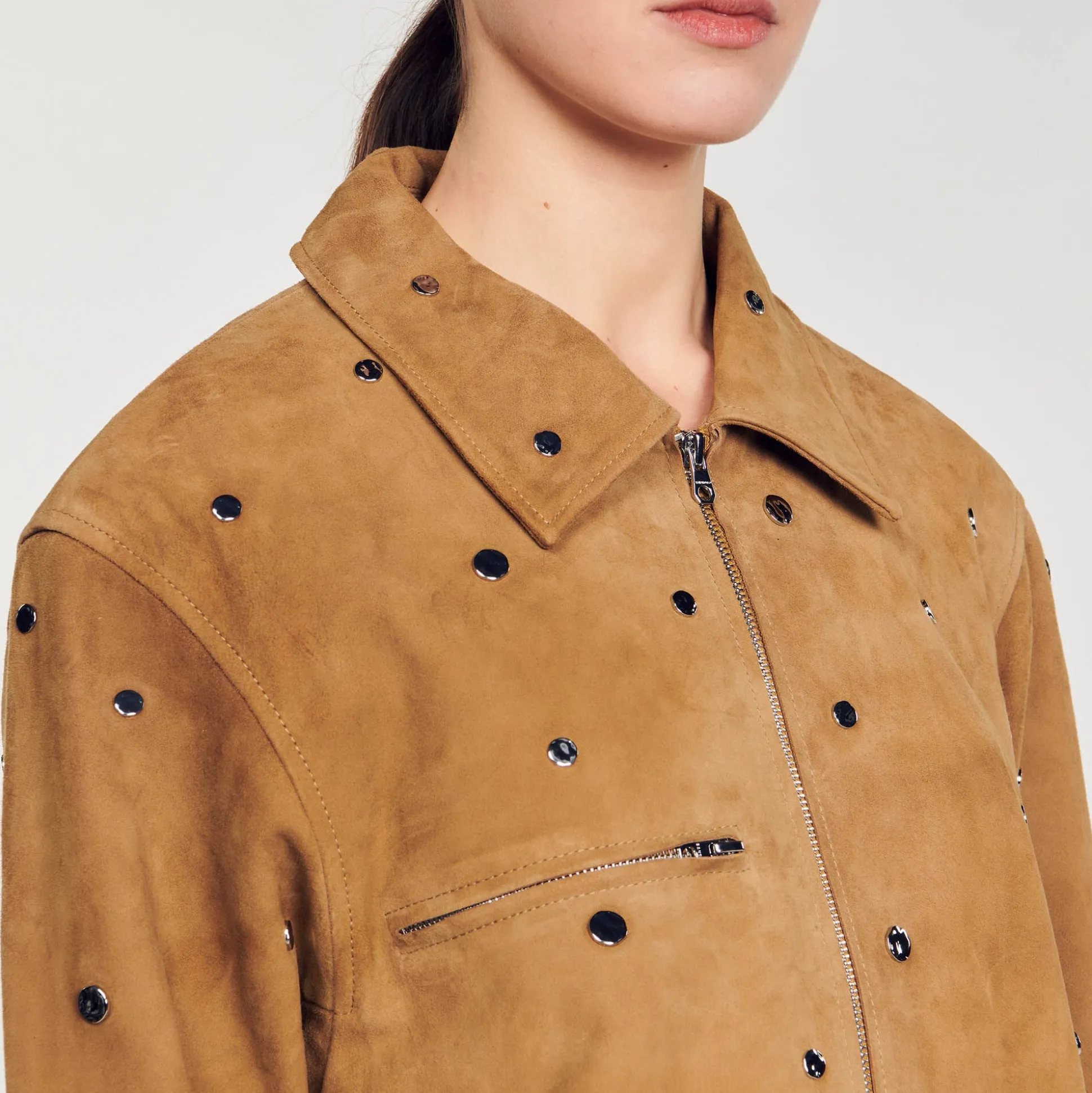 Blouson En Daim Orné De Studs