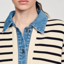 Cardicoat En Maille Rayée Et Denim