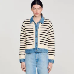Cardicoat En Maille Rayée Et Denim