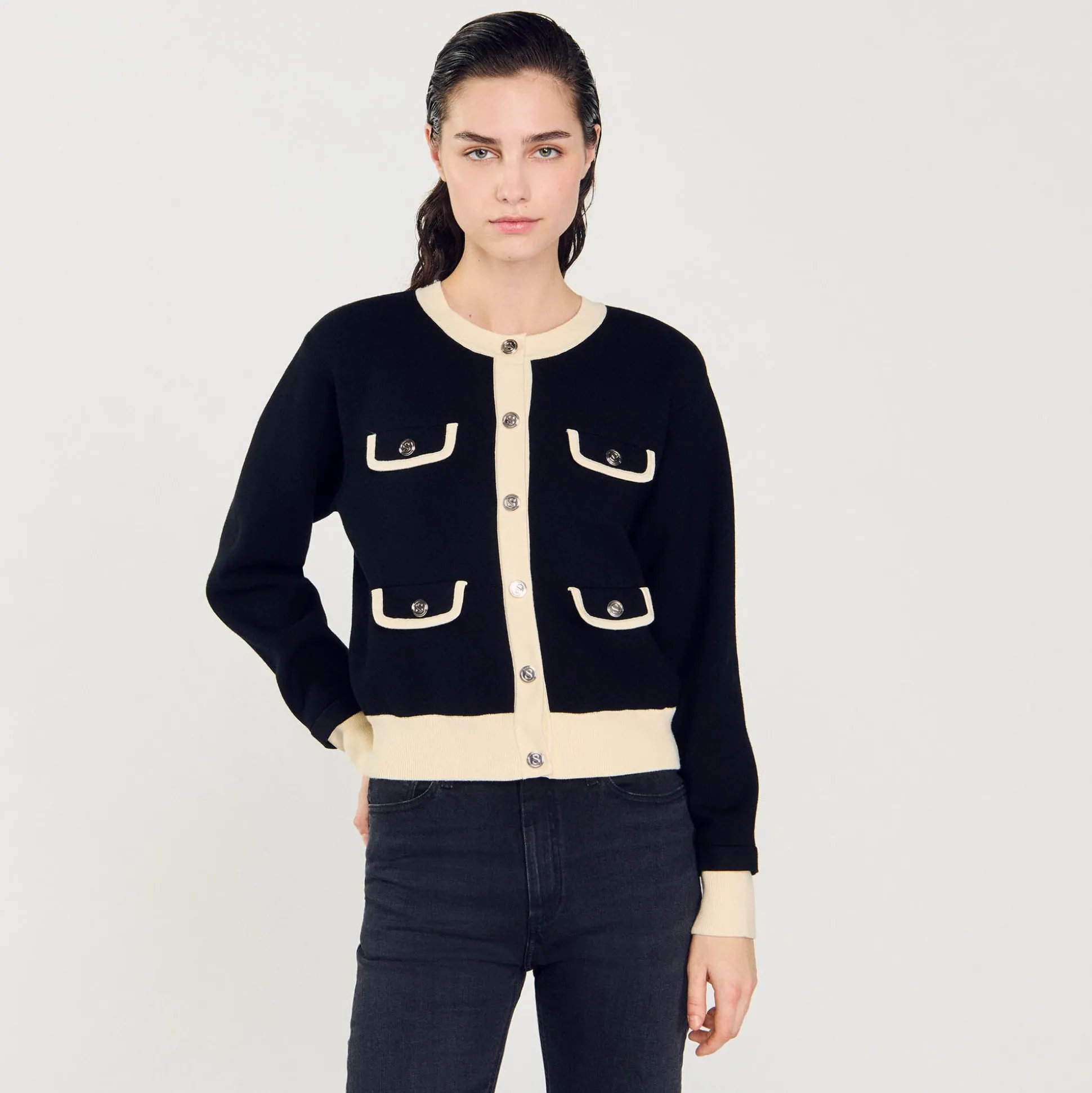 Cardigan Bicolore à Boutons