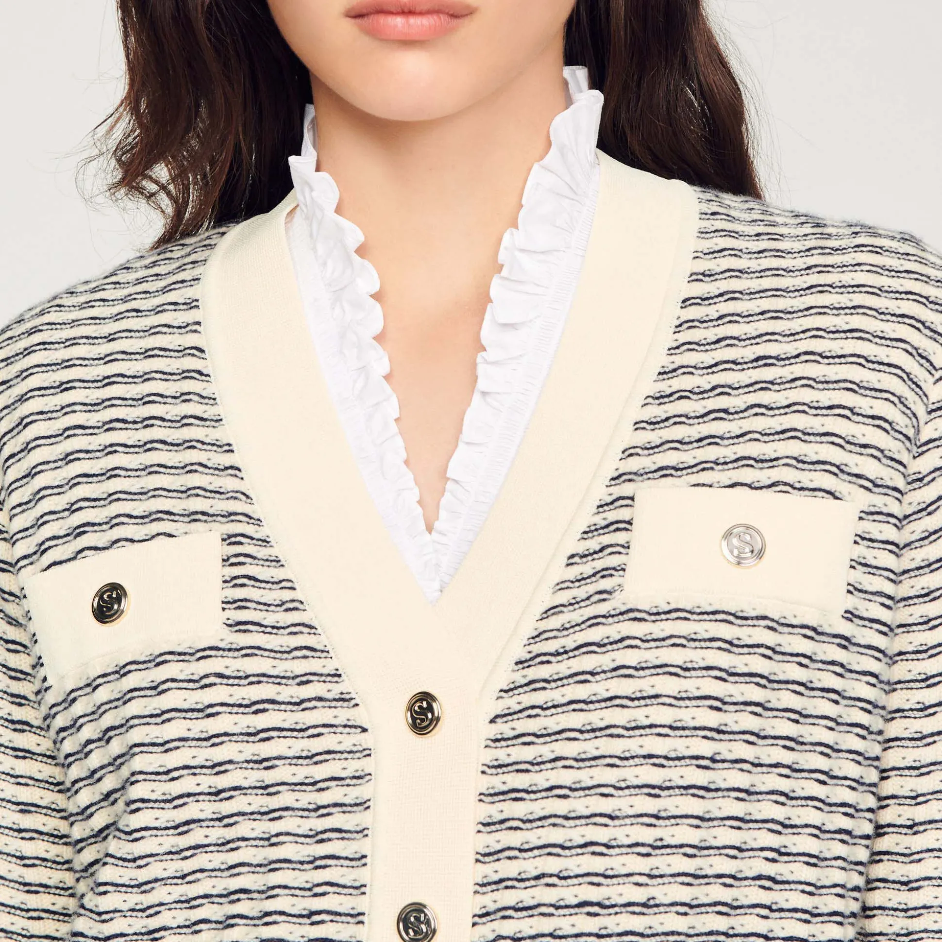Cardigan En Maille à Rayures