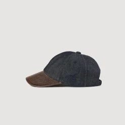 Casquette En Denim Et Cuir