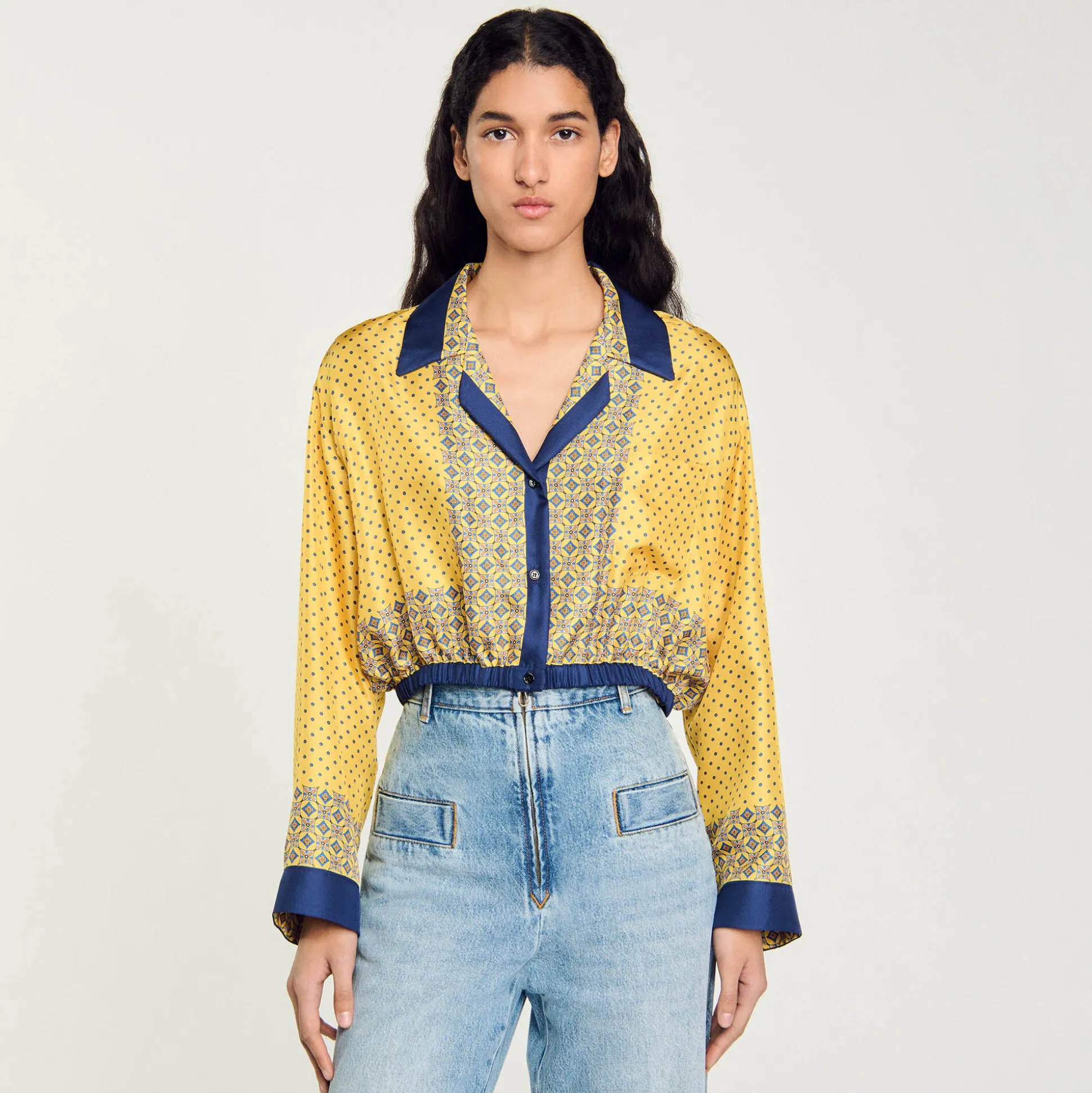 Chemise Courte En Soie Imprimée