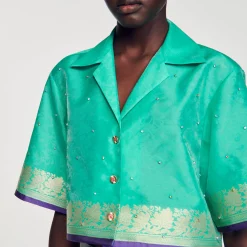 Chemise Courte Jacquard Strass