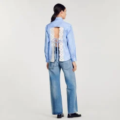 Chemise Rayée à Dos Ouvert En Dentelle