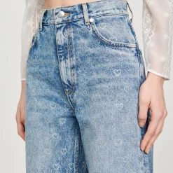 Jean Large Orné De Cœurs En Strass