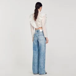 Jean Large Orné De Cœurs En Strass