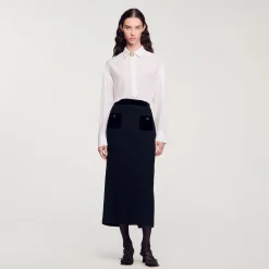 Jupe Longue En Tweed Et Velours