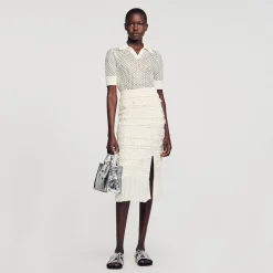 Jupe Midi En Maille Ajourée