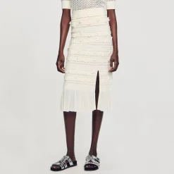 Jupe Midi En Maille Ajourée