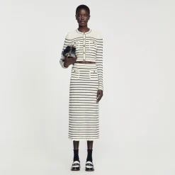 Jupe Midi En Maille Rayée