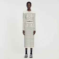 Jupe Midi En Maille Rayée