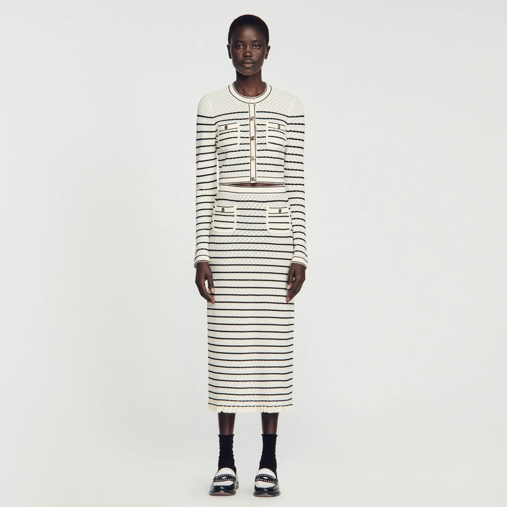 Jupe Midi En Maille Rayée