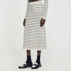 Jupe Midi En Maille Rayée
