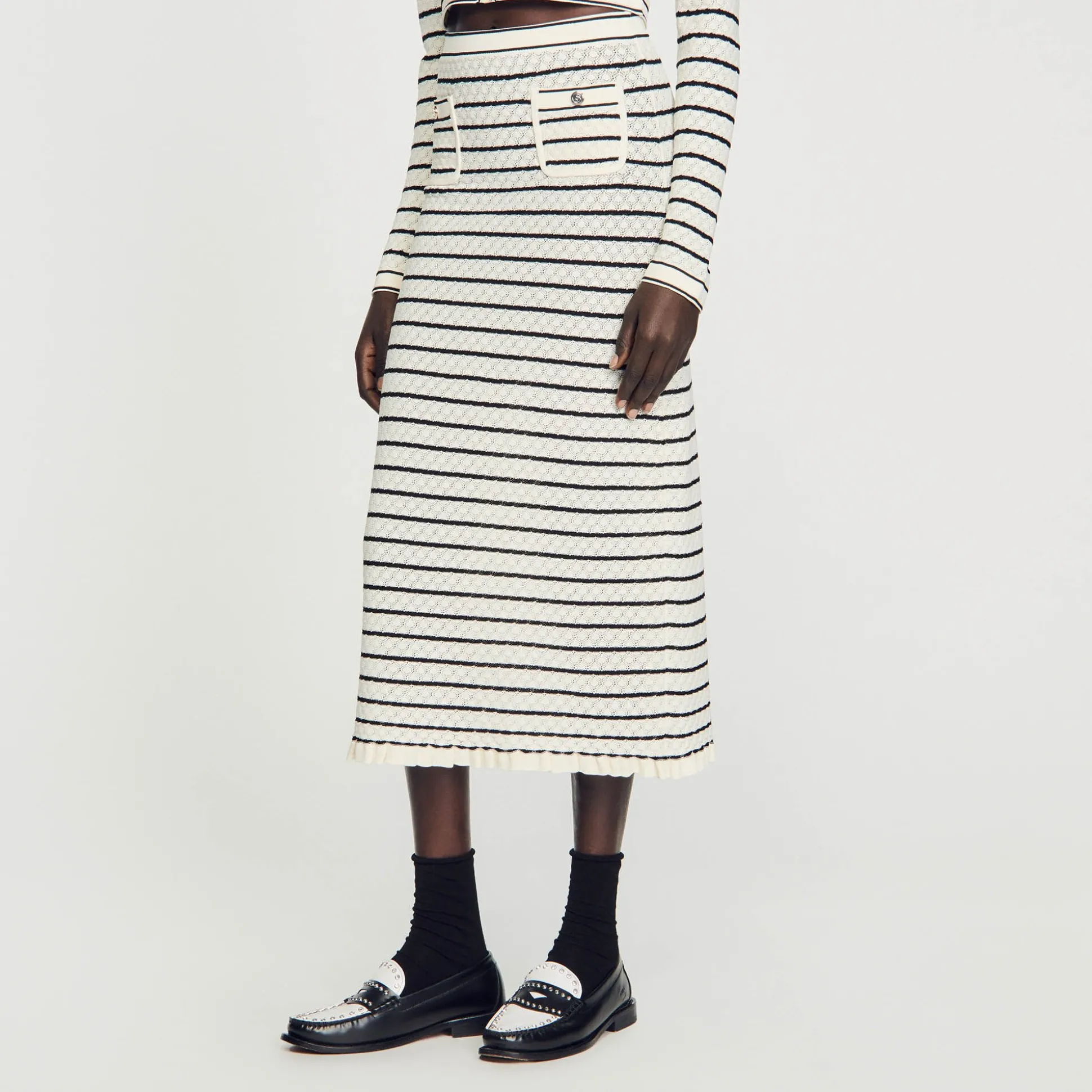 Jupe Midi En Maille Rayée