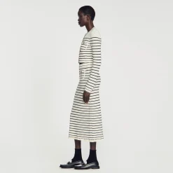 Jupe Midi En Maille Rayée