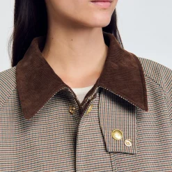 Manteau à Carreaux Et Col Velours
