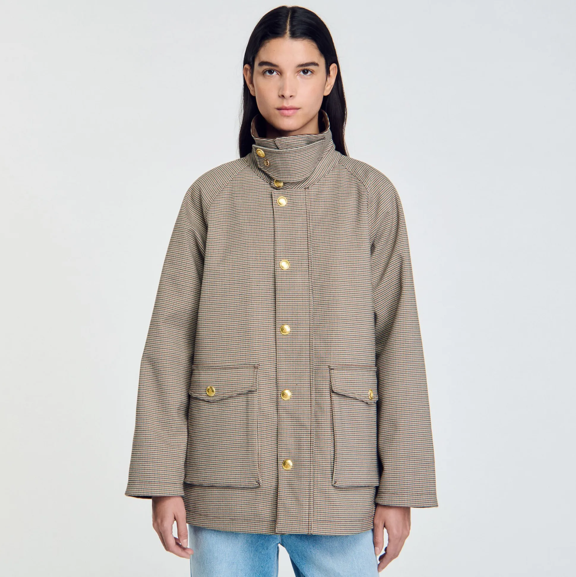 Manteau à Carreaux Et Col Velours