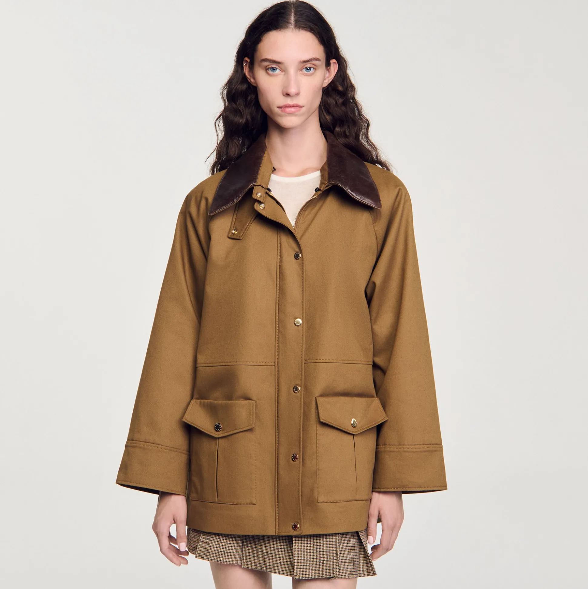 Manteau Col En Cuir