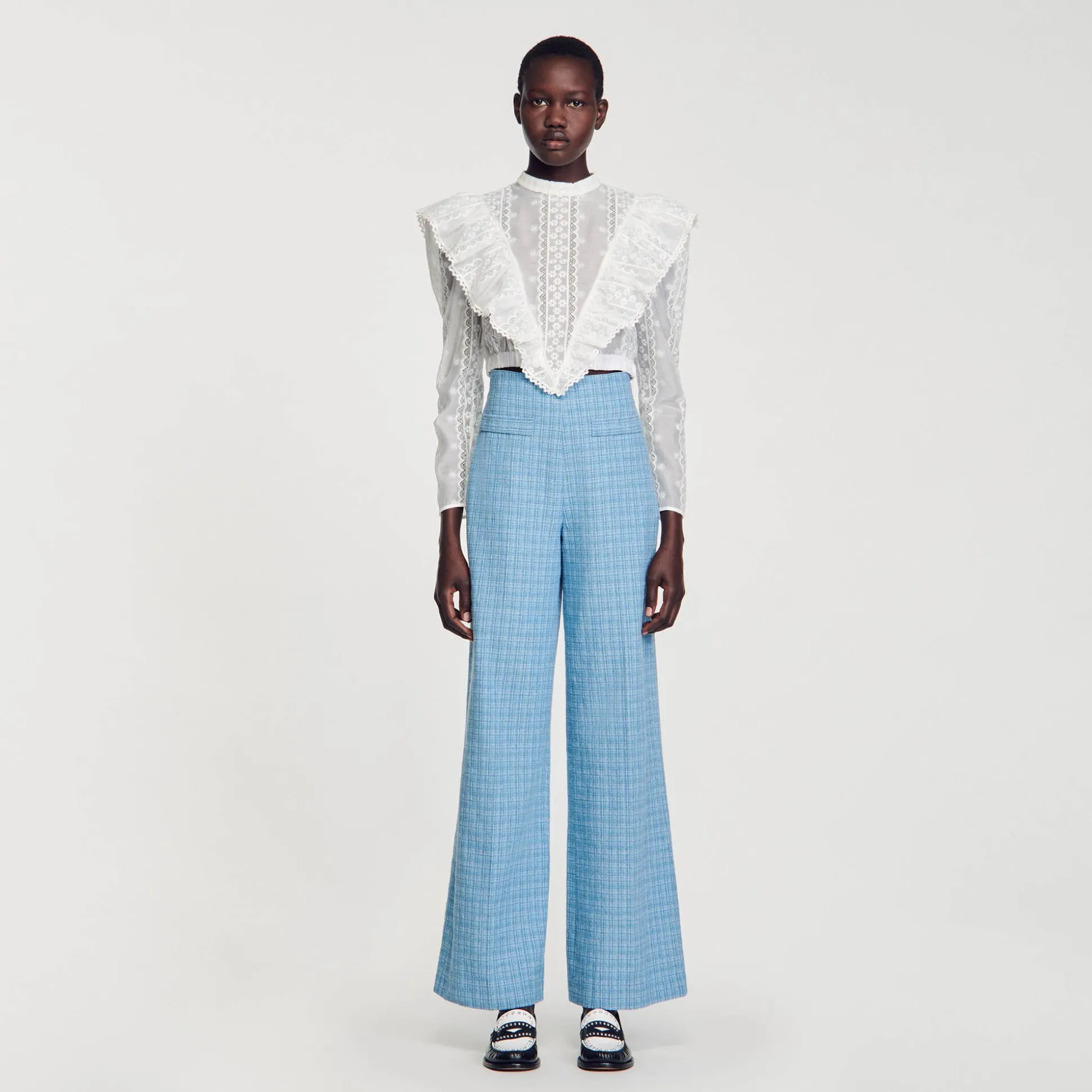 Pantalon De Costume Large En Tweed