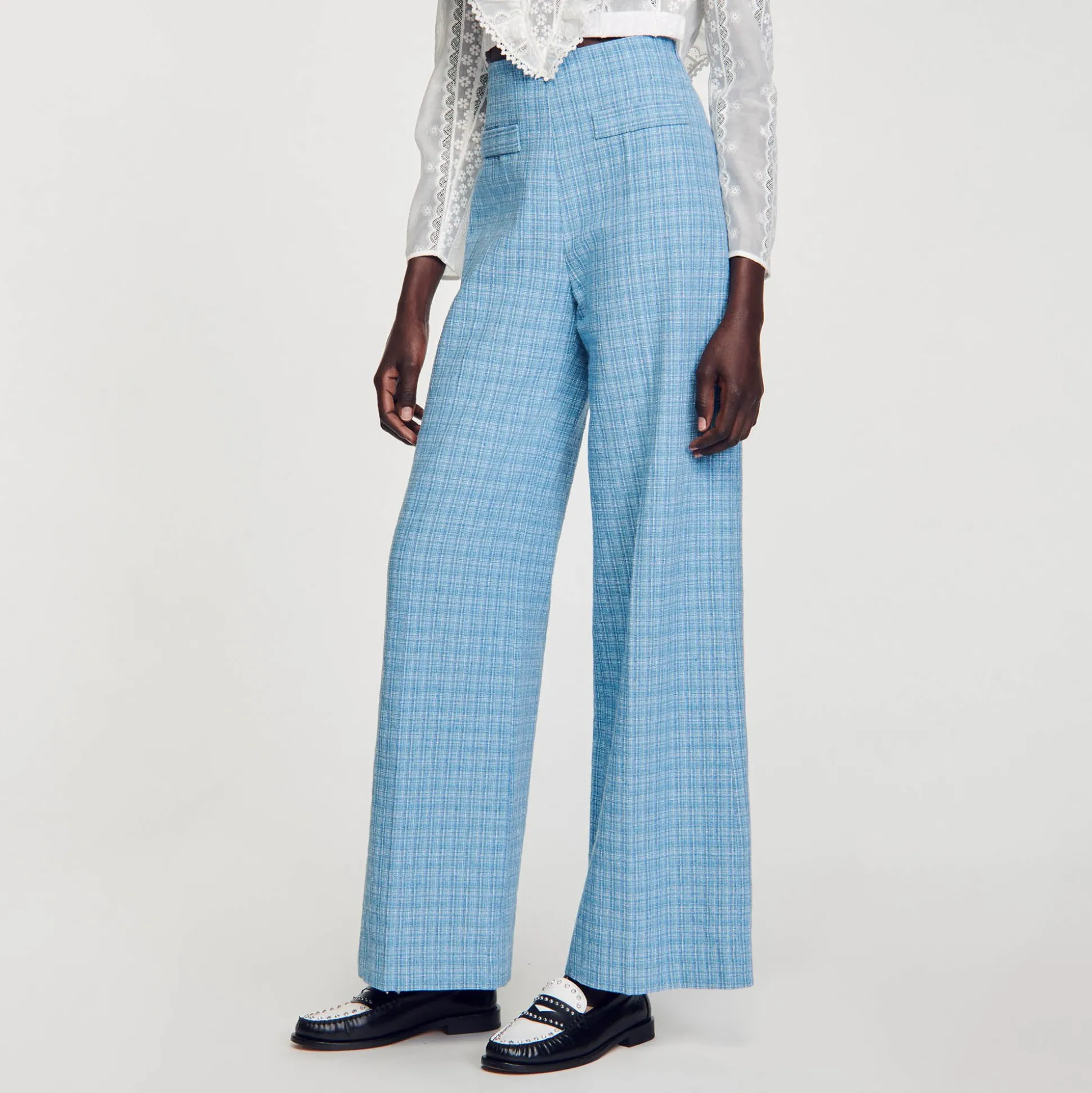 Pantalon De Costume Large En Tweed