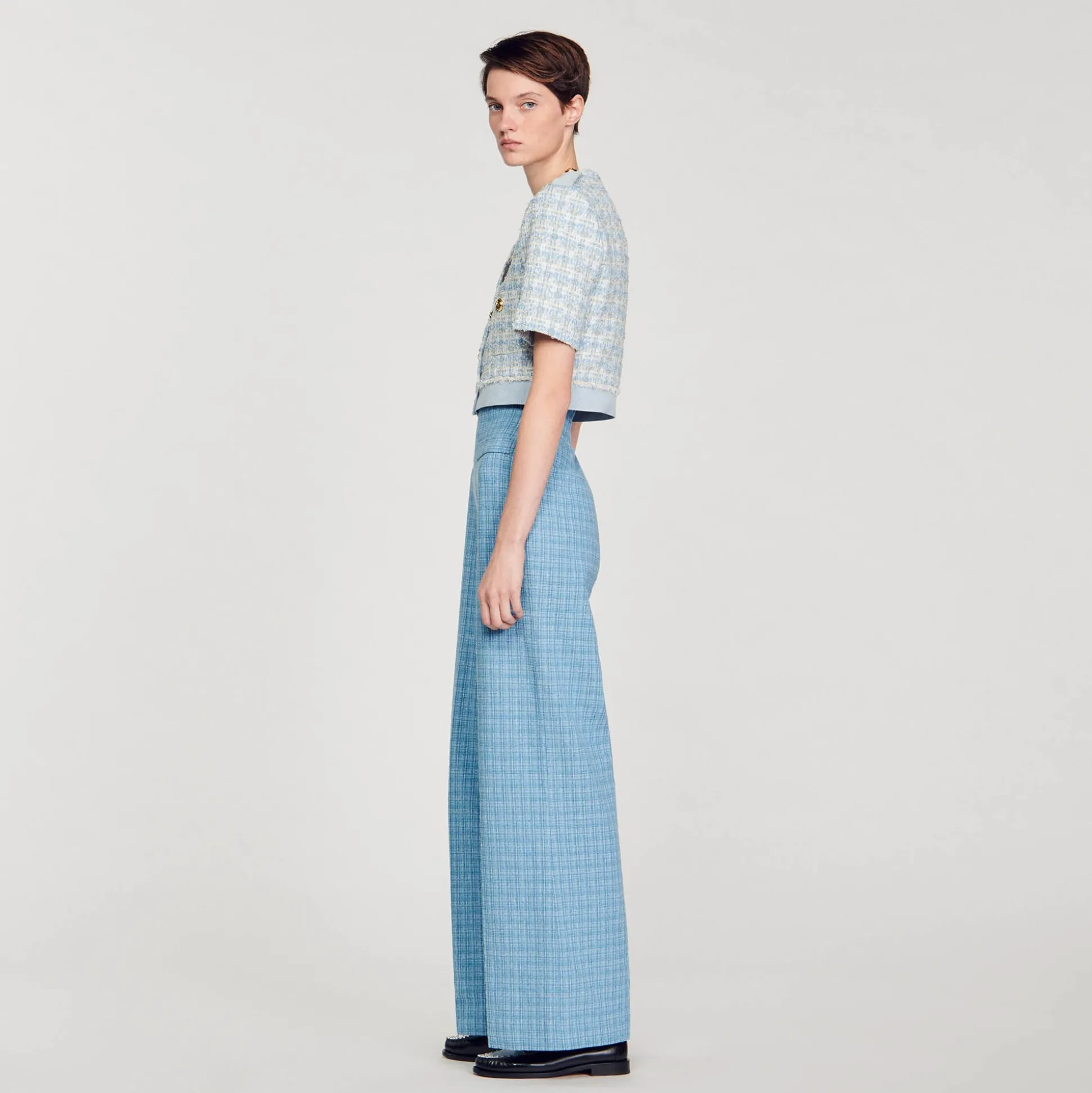 Pantalon De Costume Large En Tweed