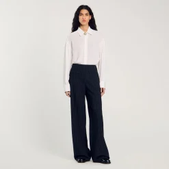 Pantalon Droit à Fines Rayures