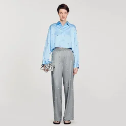 Pantalon En Lin Orné De Strass