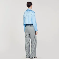 Pantalon En Lin Orné De Strass