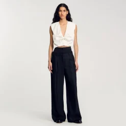 Pantalon Rayé à Double Ceinture