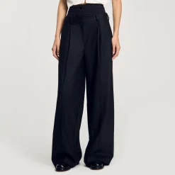 Pantalon Rayé à Double Ceinture