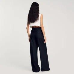 Pantalon Rayé à Double Ceinture