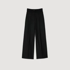 Pantalon Rayé à Double Ceinture