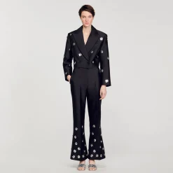 Pantalon Satiné Orné De Sequins