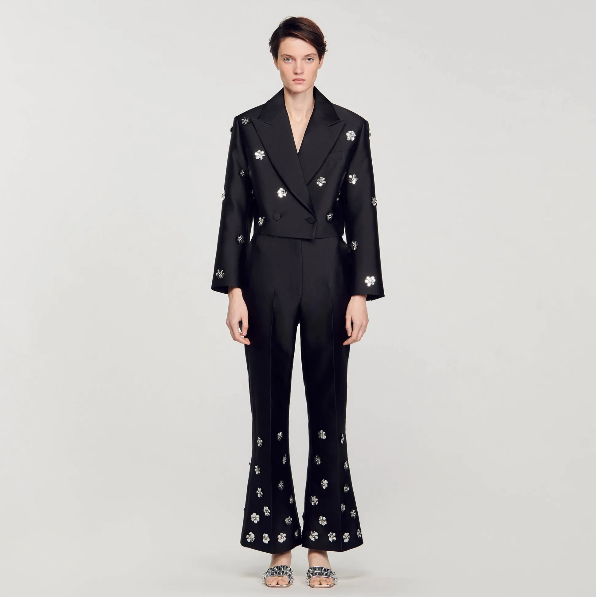 Pantalon Satiné Orné De Sequins