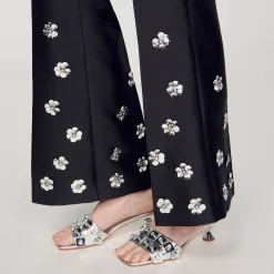 Pantalon Satiné Orné De Sequins