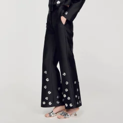 Pantalon Satiné Orné De Sequins