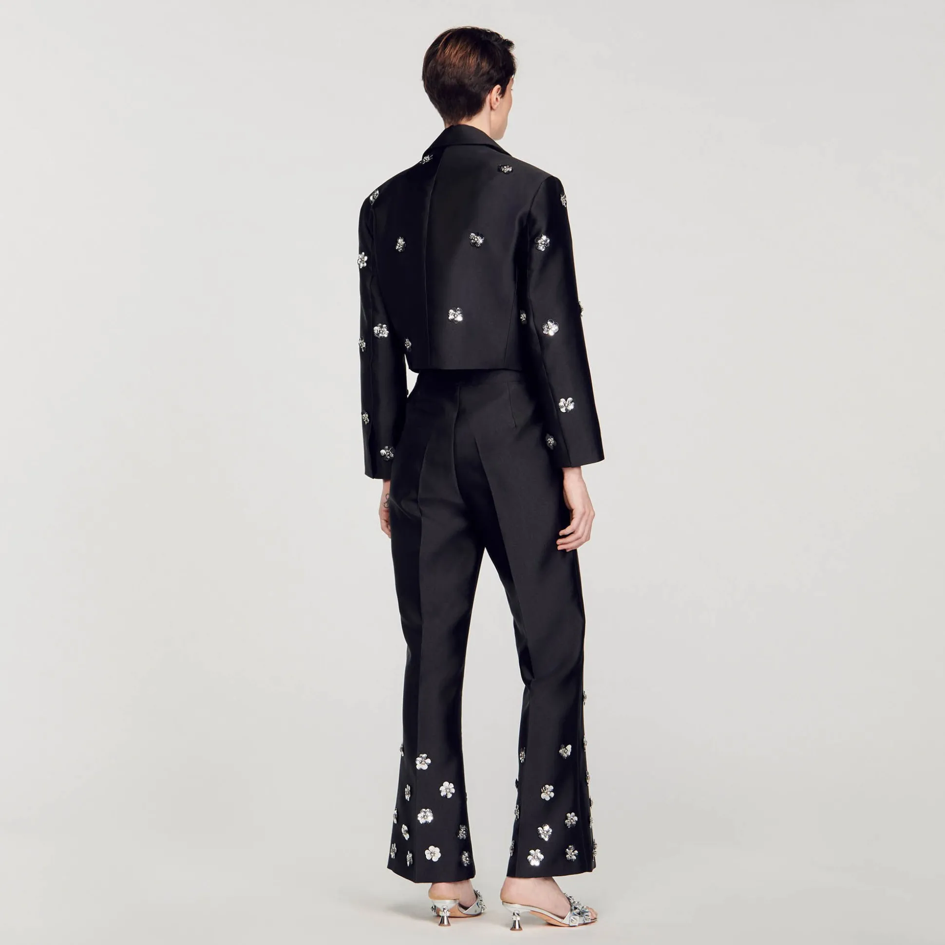 Pantalon Satiné Orné De Sequins