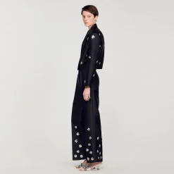 Pantalon Satiné Orné De Sequins