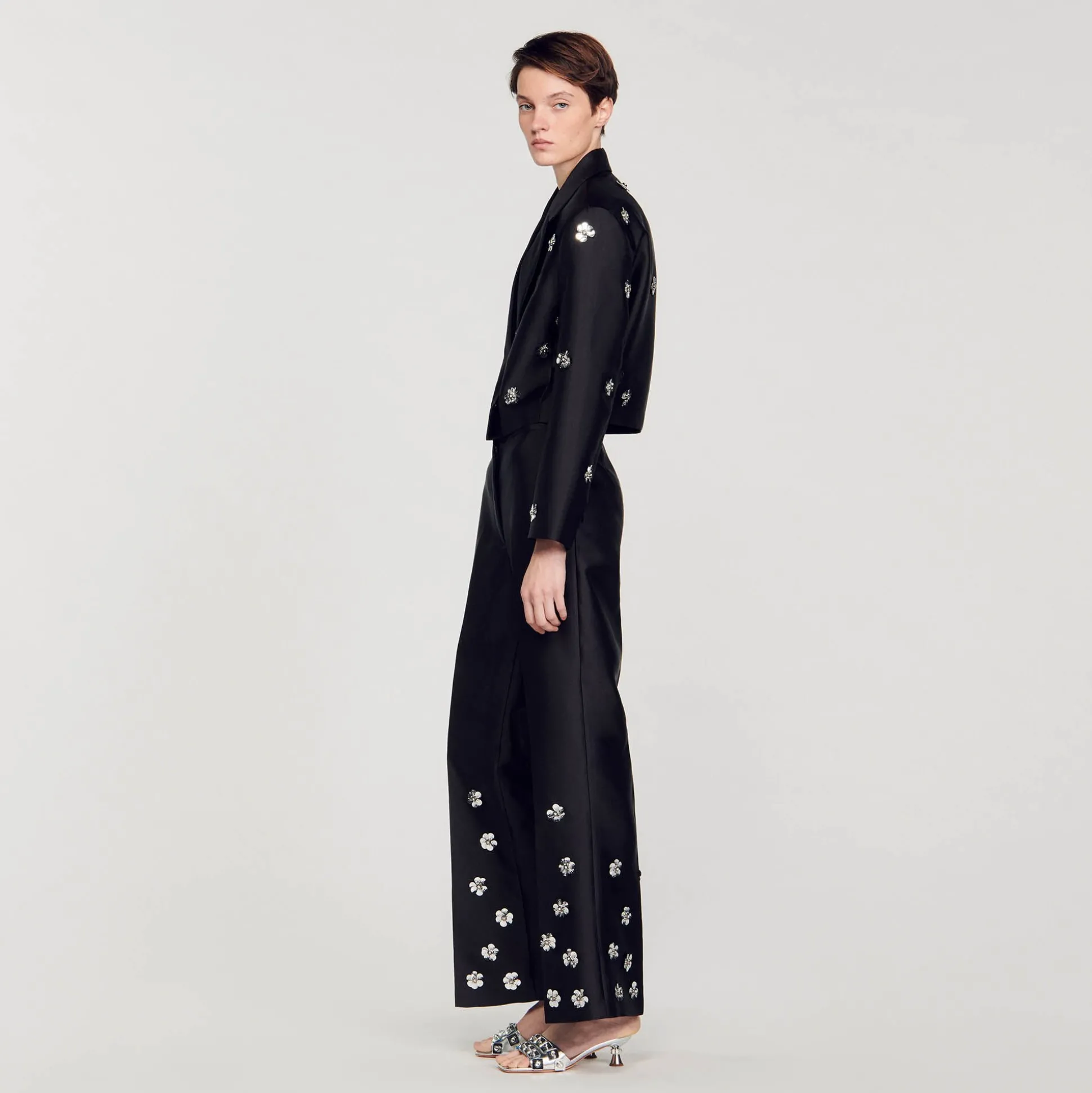 Pantalon Satiné Orné De Sequins