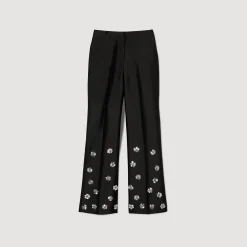 Pantalon Satiné Orné De Sequins